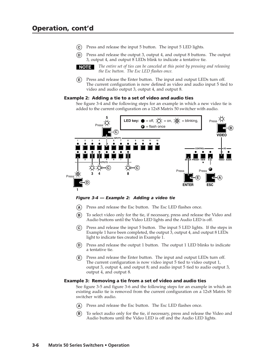 Operation, cont’d, Matrix 50 series switchers • operation 3-6 | Extron Electronics Matrix 50 Series User Manual | Page 26 / 74