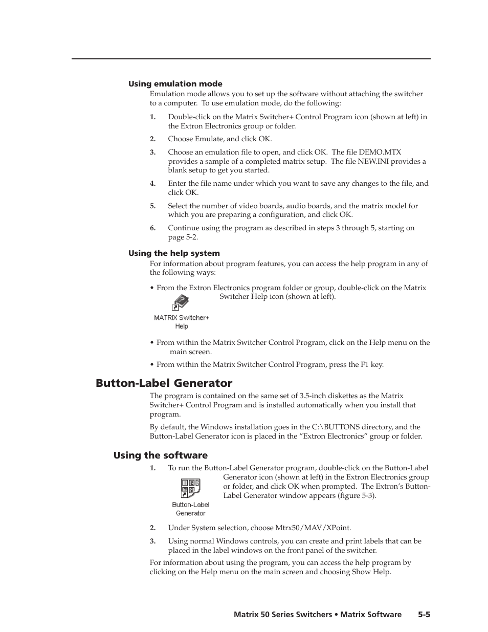 Button-label generator, Using the software | Extron Electronics Matrix 50 Series User Manual | Page 51 / 74