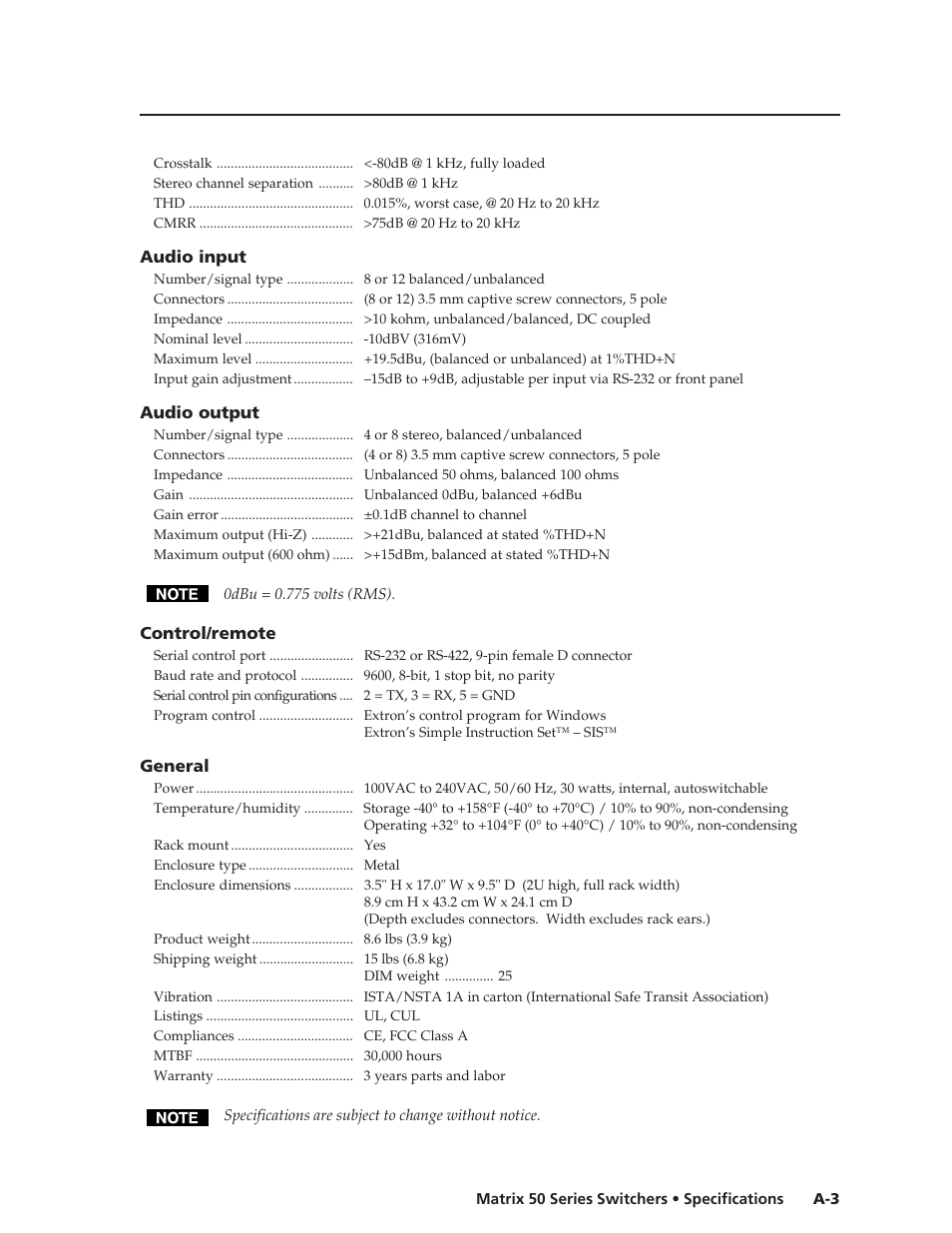 Extron Electronics Matrix 50 Series User Manual | Page 55 / 74