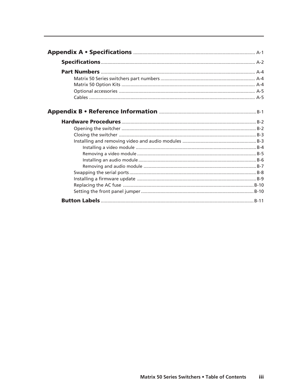 Extron Electronics Matrix 50 Series User Manual | Page 7 / 74
