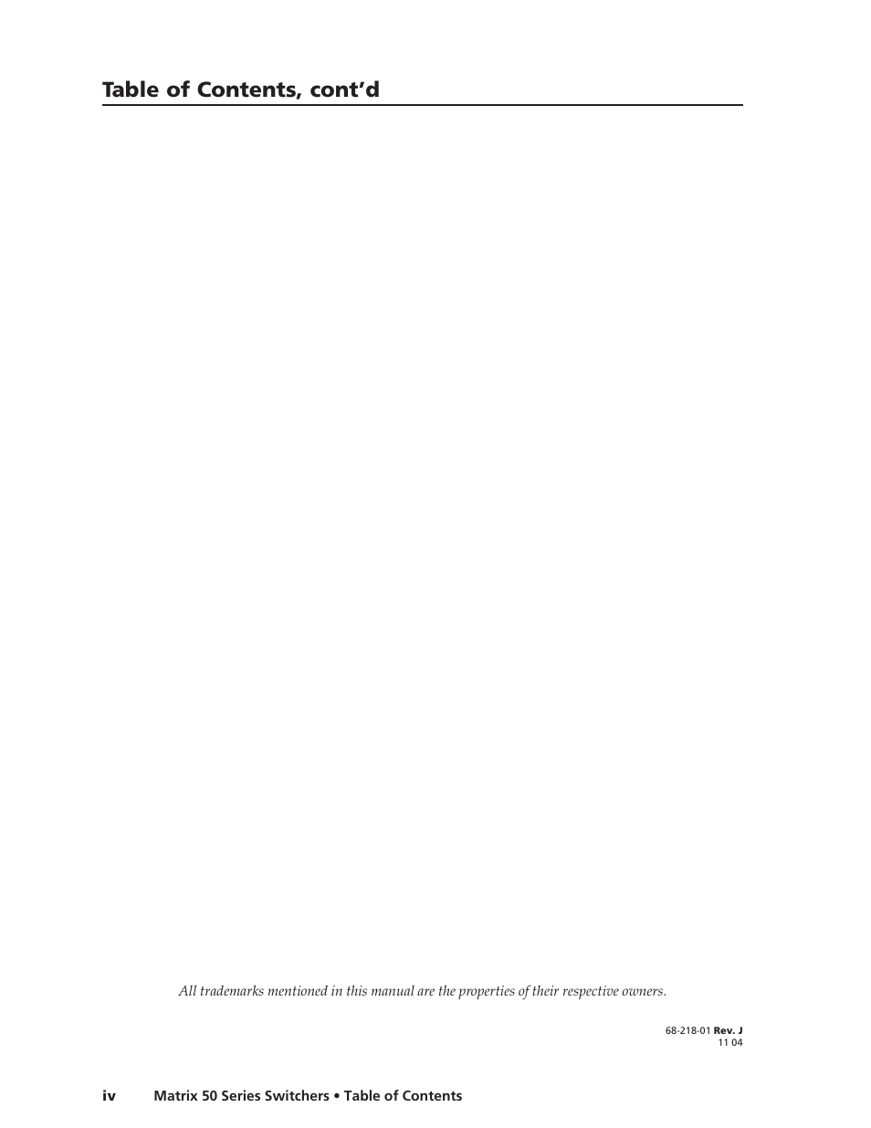 Table of contents, cont’d | Extron Electronics Matrix 50 Series User Manual | Page 8 / 74