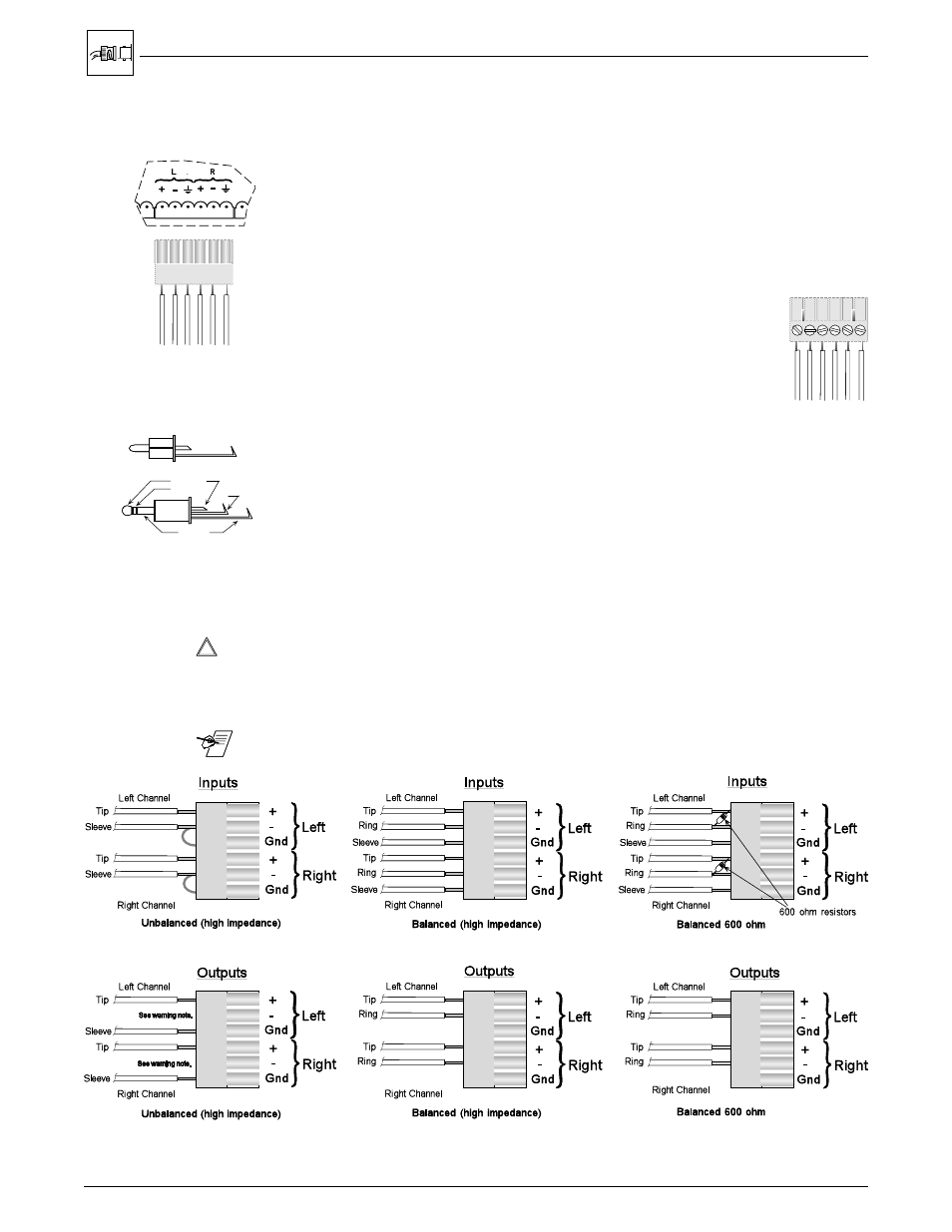 Audio terminal connections | Extron Electronics Matrix 100 Switcher User Manual | Page 23 / 63