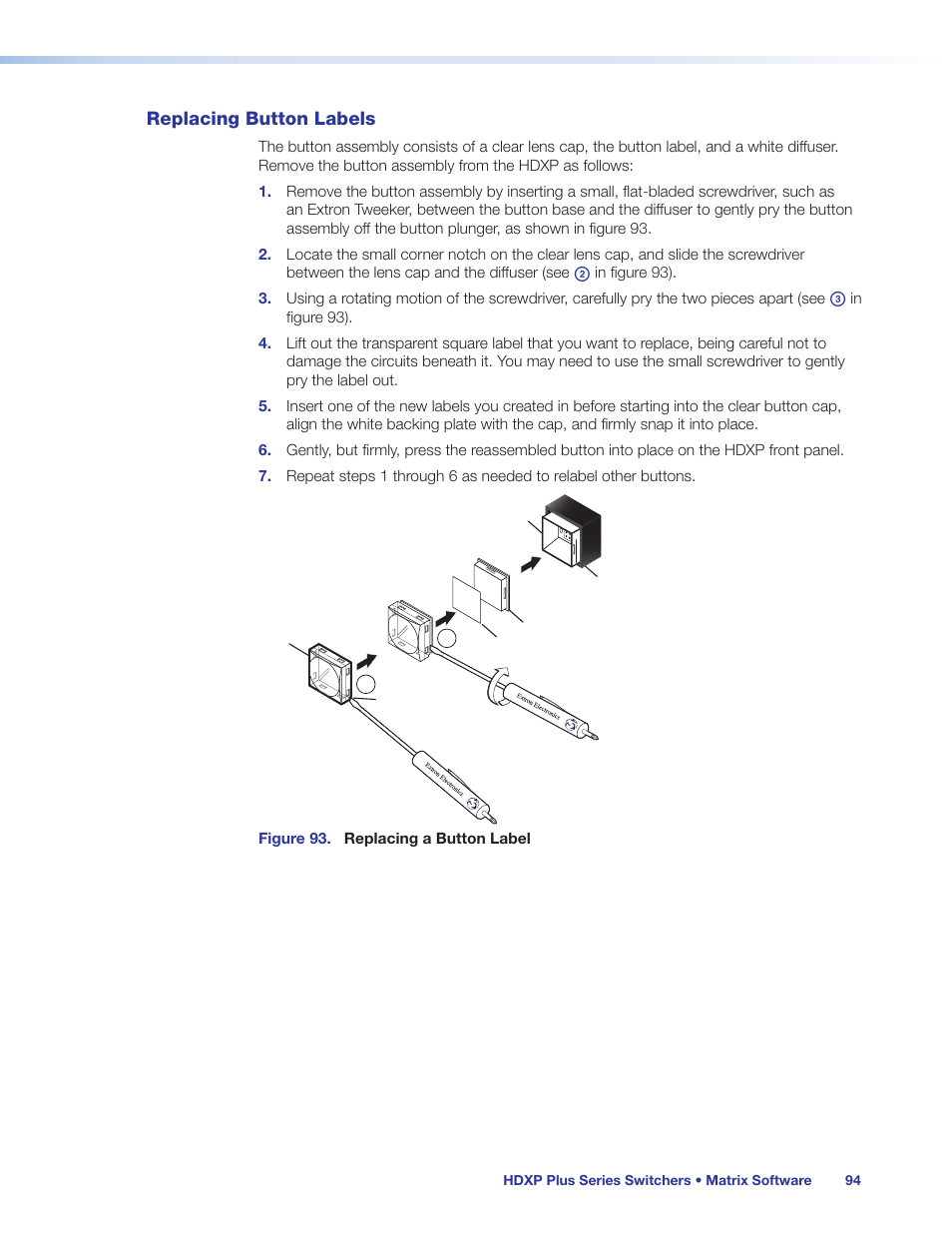Replacing button labels, Replacing button, Labels | Extron Electronics HDXP Plus Series User Guide User Manual | Page 100 / 125