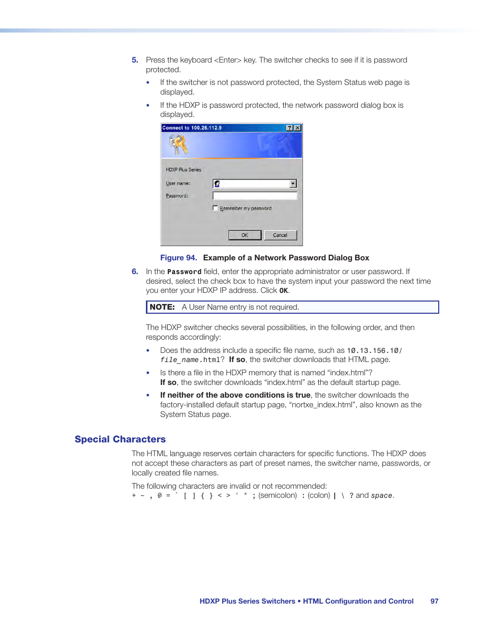 Special characters | Extron Electronics HDXP Plus Series User Guide User Manual | Page 103 / 125