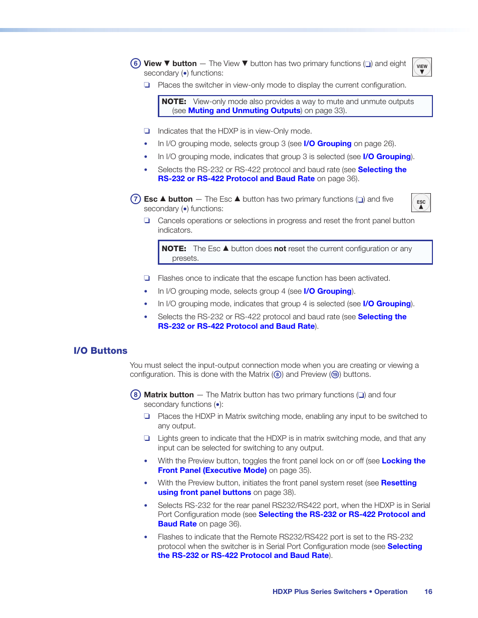 I/o buttons | Extron Electronics HDXP Plus Series User Guide User Manual | Page 22 / 125