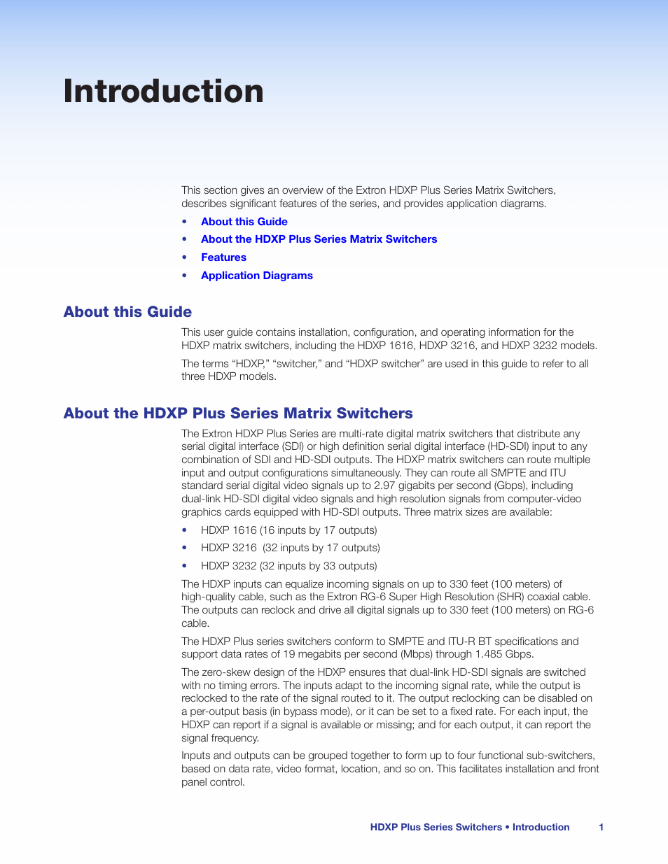 Introduction, About this guide, About the hdxp plus series matrix switchers | Extron Electronics HDXP Plus Series User Guide User Manual | Page 7 / 125