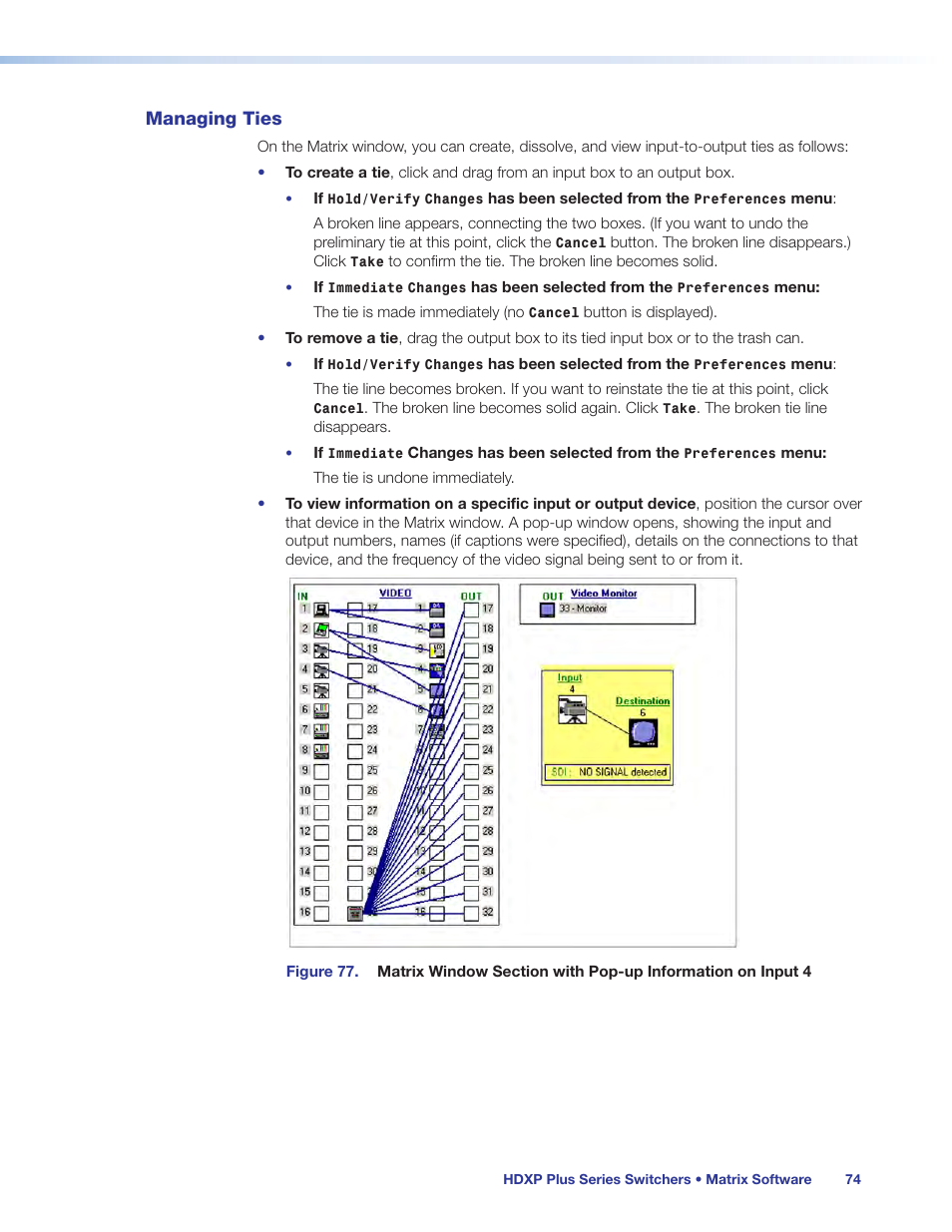 Managing ties | Extron Electronics HDXP Plus Series User Guide User Manual | Page 80 / 125
