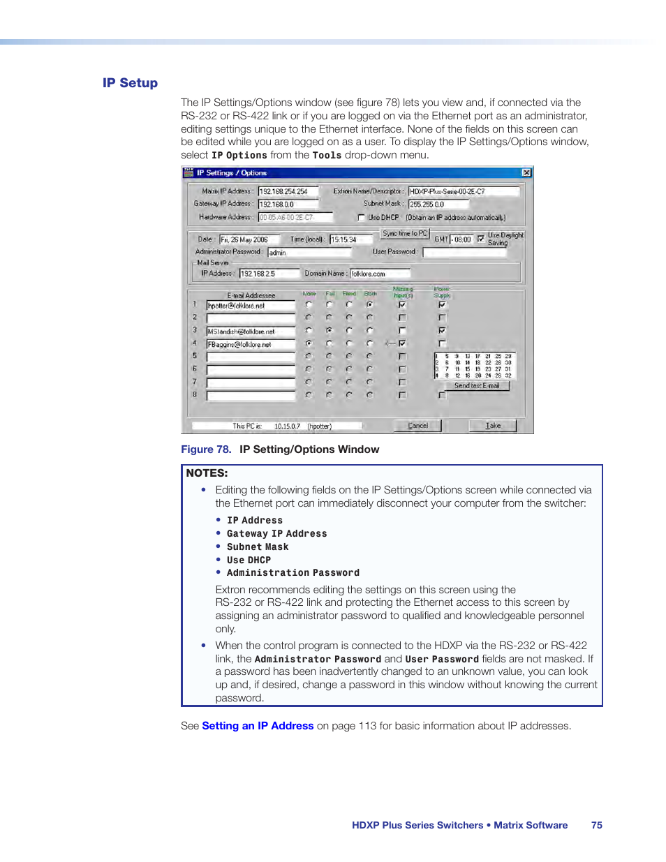 Ip setup, Figure 78 | Extron Electronics HDXP Plus Series User Guide User Manual | Page 81 / 125