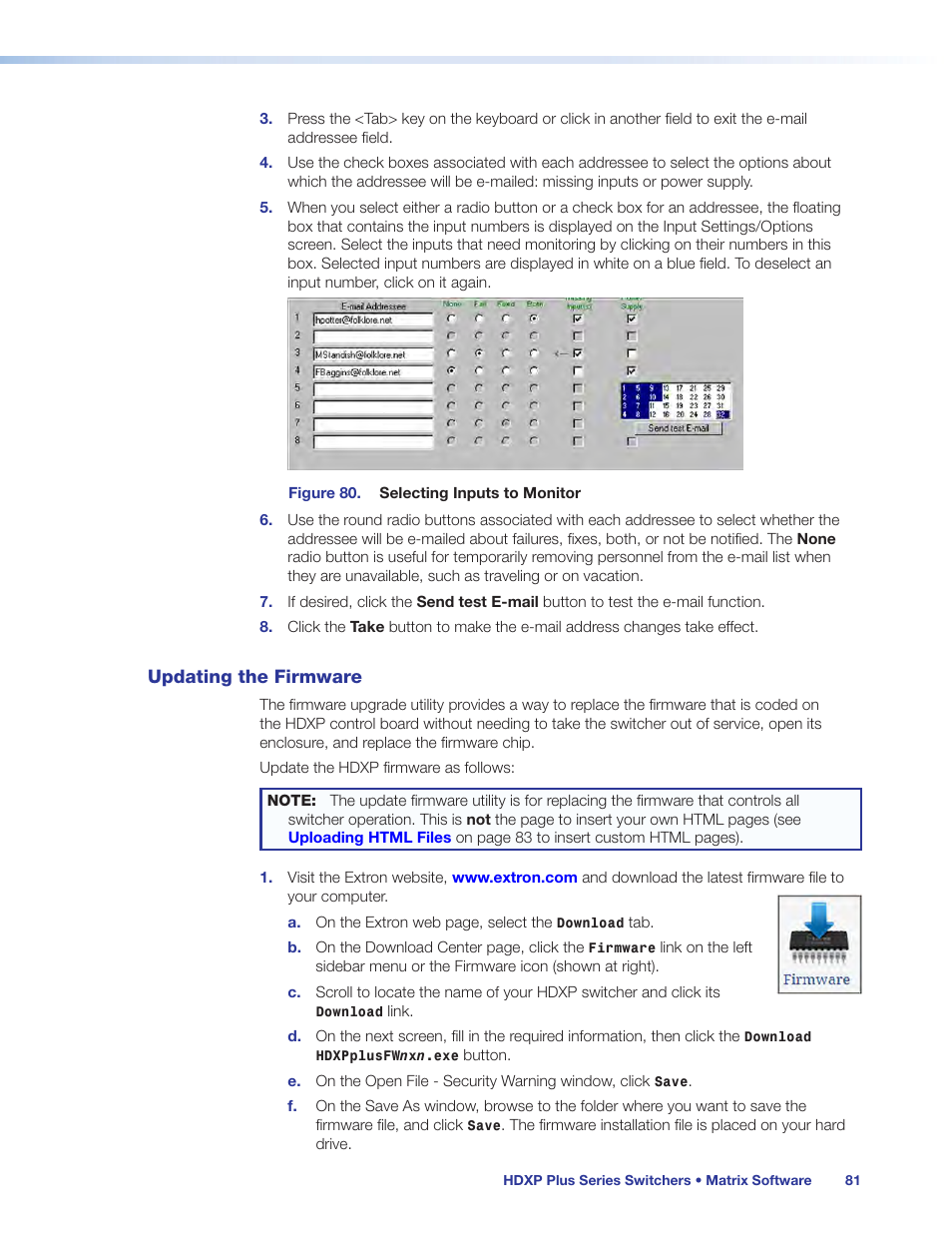 Updating the firmware | Extron Electronics HDXP Plus Series User Guide User Manual | Page 87 / 125