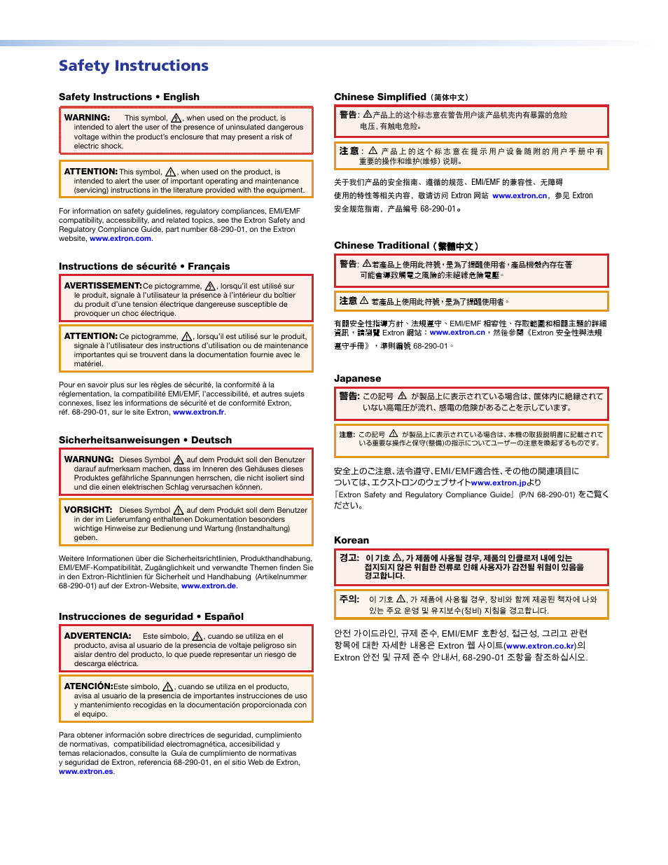 Safety instructions | Extron Electronics HDMI DA6 User Guide User Manual | Page 2 / 31