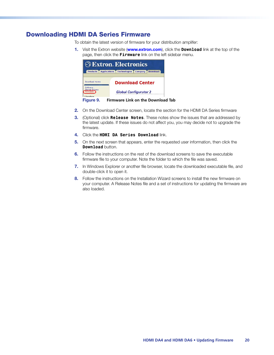 Downloading hdmi da series firmware | Extron Electronics HDMI DA6 User Guide User Manual | Page 26 / 31