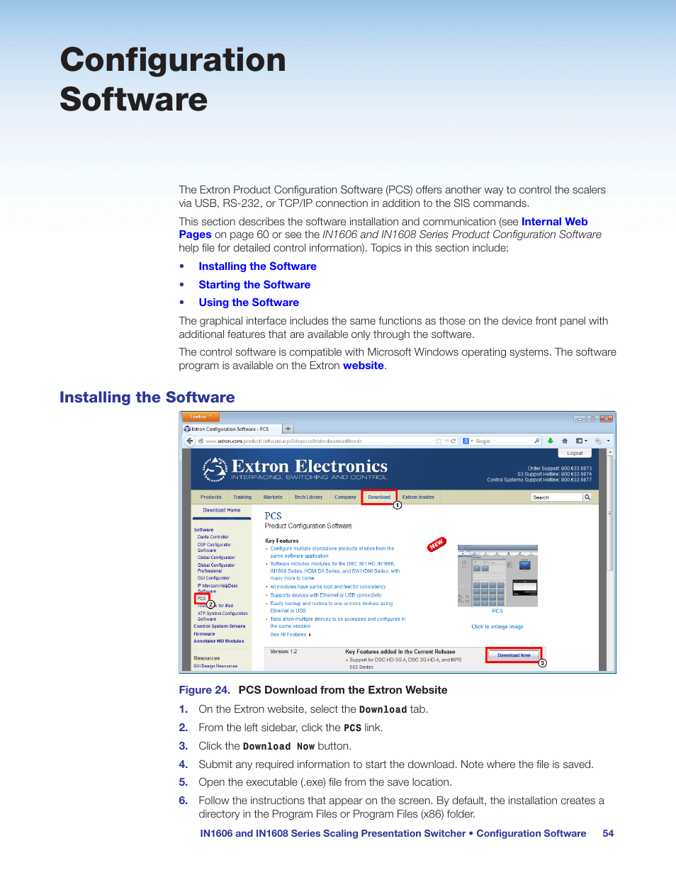 Configuration software, Installing the software, Configuration | Software | Extron Electronics IN1608 MA User Guide User Manual | Page 60 / 109