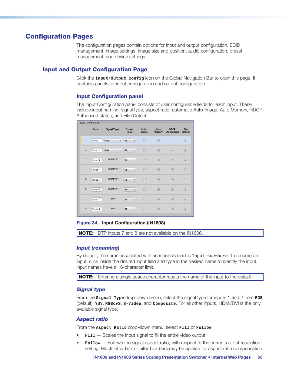 Configuration pages | Extron Electronics IN1608 MA User Guide User Manual | Page 69 / 109