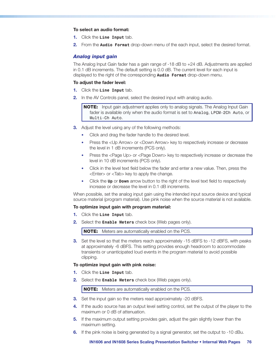 Analog input gain | Extron Electronics IN1608 MA User Guide User Manual | Page 82 / 109