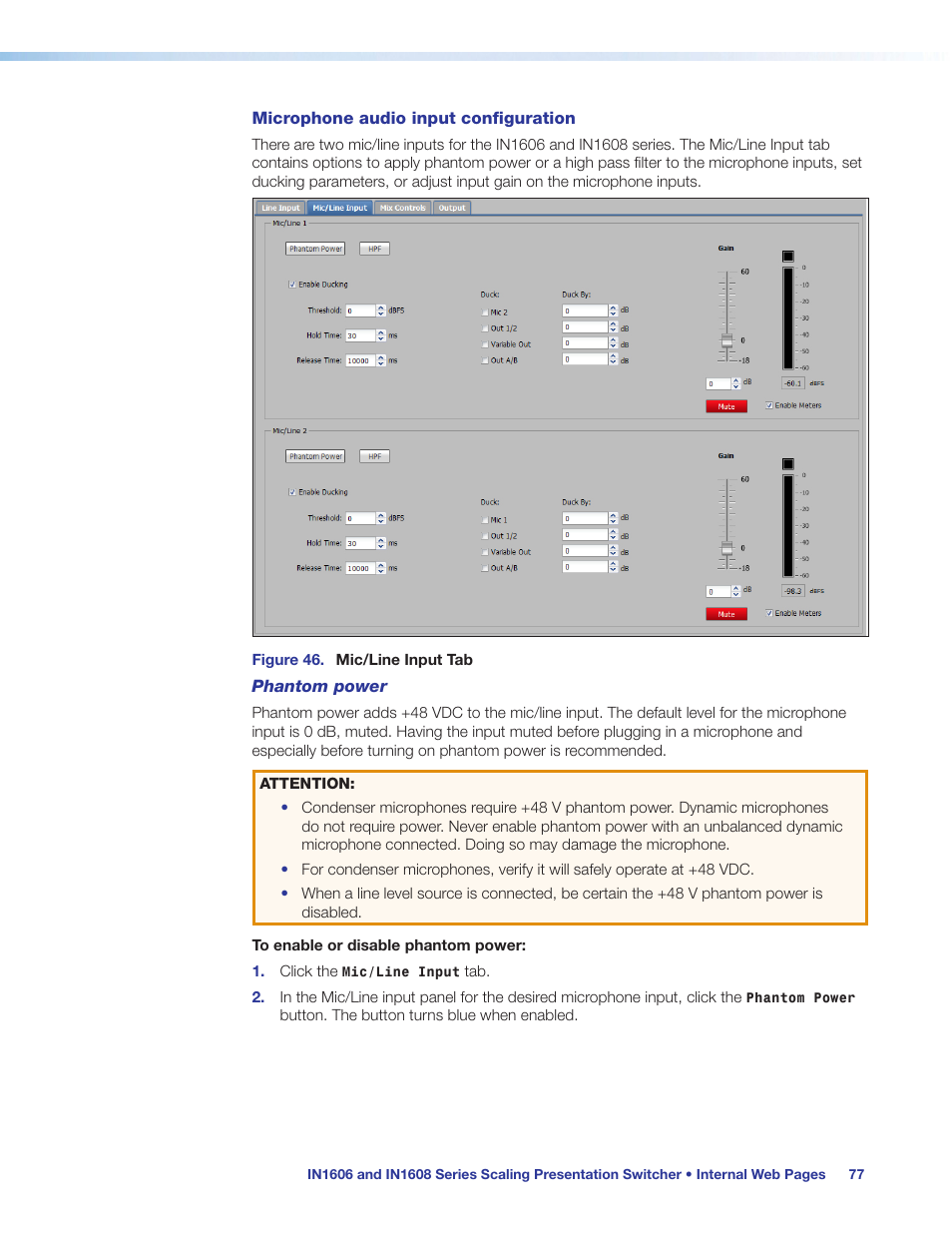 Phantom power | Extron Electronics IN1608 MA User Guide User Manual | Page 83 / 109