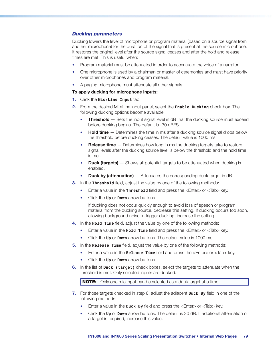 Ducking parameters | Extron Electronics IN1608 MA User Guide User Manual | Page 85 / 109