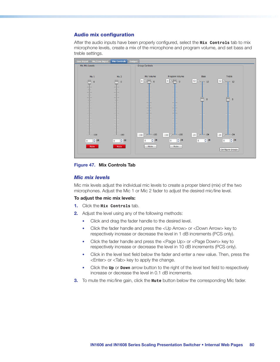 Mic mix levels | Extron Electronics IN1608 MA User Guide User Manual | Page 86 / 109