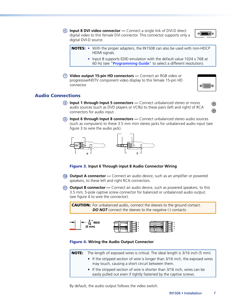 Audio connections | Extron Electronics IN1508 User Guide User Manual | Page 12 / 72