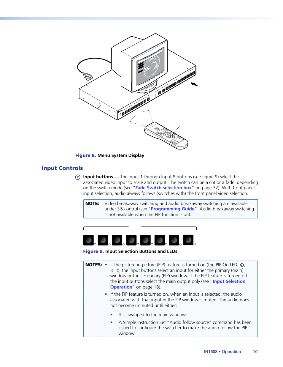 Input controls, Figure 8, Figure 8. menu system display | Vga sv ga xga sxga, Aspect ra tio sharp phase freeze | Extron Electronics IN1508 User Guide User Manual | Page 15 / 72