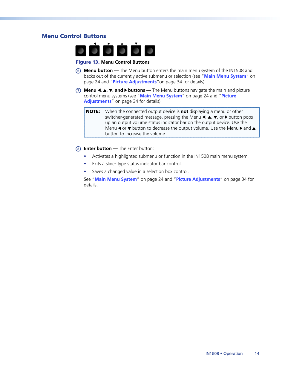 Menu control buttons | Extron Electronics IN1508 User Guide User Manual | Page 19 / 72