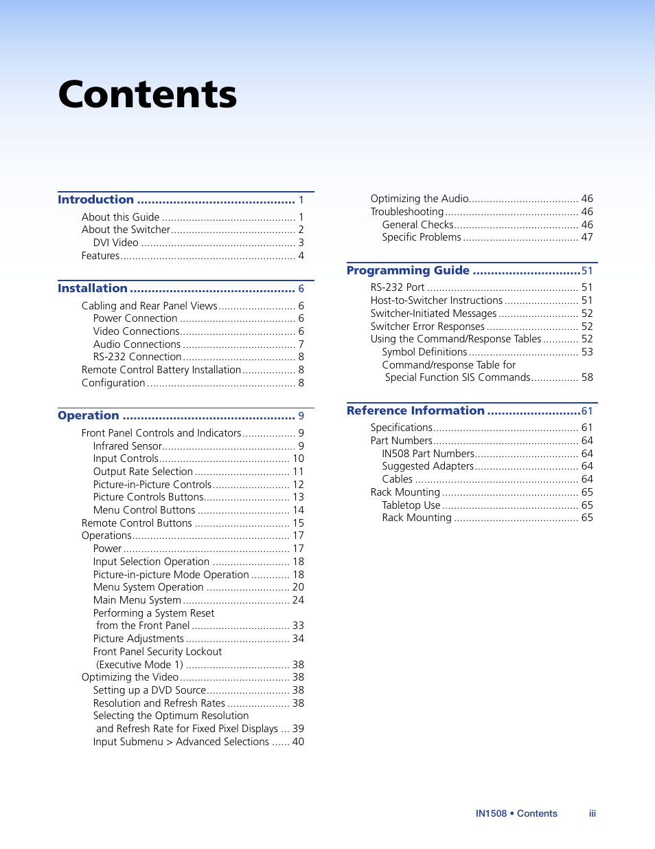 Extron Electronics IN1508 User Guide User Manual | Page 4 / 72