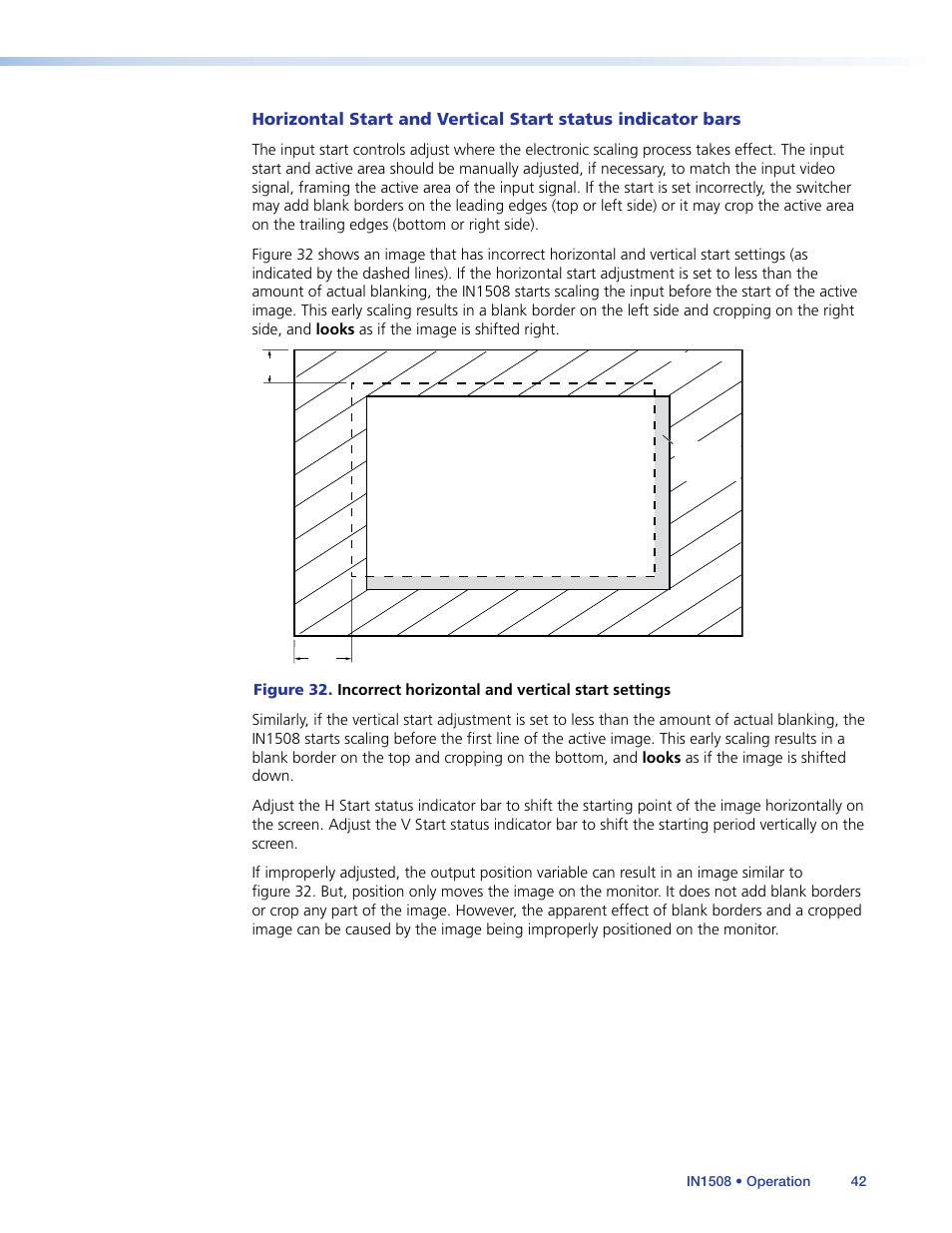 Ofessionals (see, Horizontal start and, Vertical start status indicator bars | Extron Electronics IN1508 User Guide User Manual | Page 47 / 72