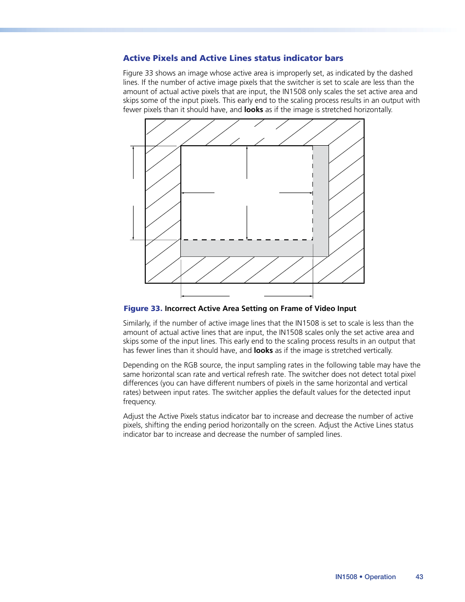 Ofessionals (see, Active pixels and, Active lines status indicator bars | Extron Electronics IN1508 User Guide User Manual | Page 48 / 72