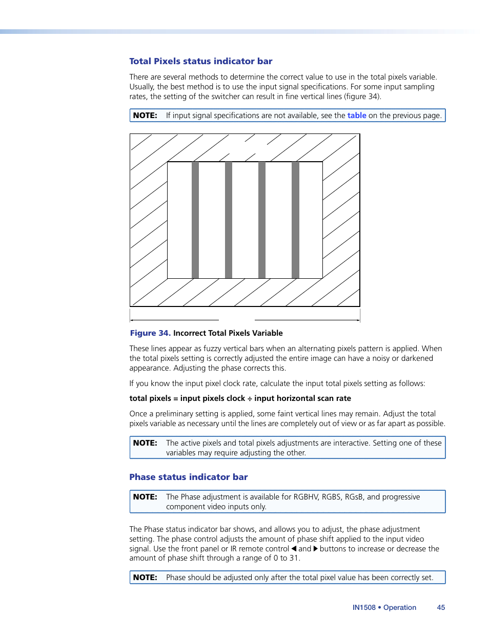 Phase status indicator, In the main menu system (see, Phase | Status indicator bar | Extron Electronics IN1508 User Guide User Manual | Page 50 / 72