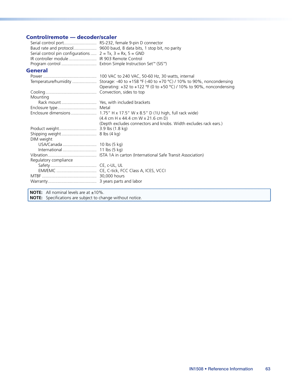 Extron Electronics IN1508 User Guide User Manual | Page 68 / 72