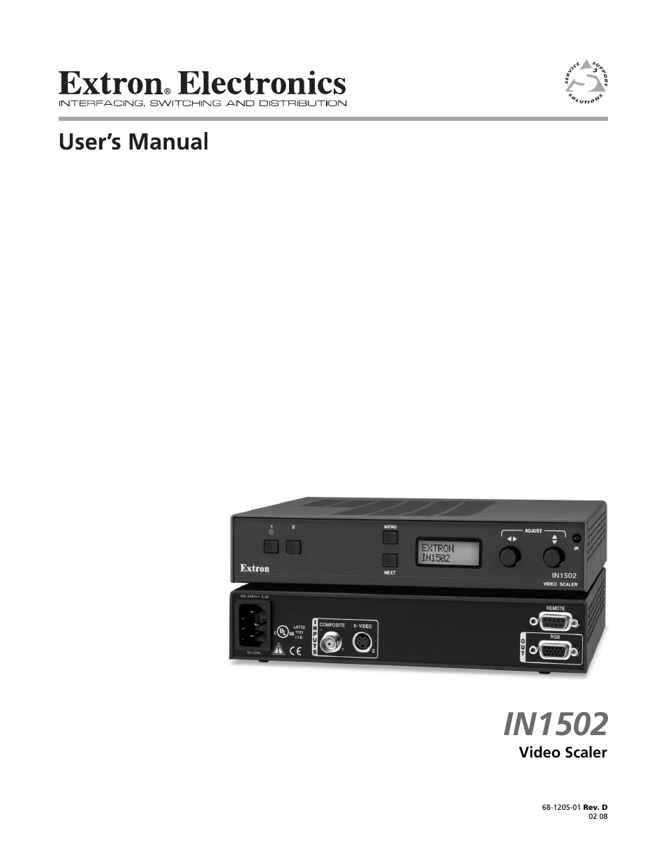 Extron Electronics IN1502 User Guide User Manual | 44 pages