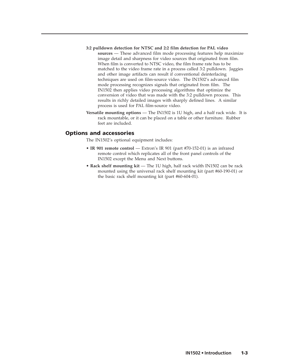 Options and accessories | Extron Electronics IN1502 User Guide User Manual | Page 11 / 44