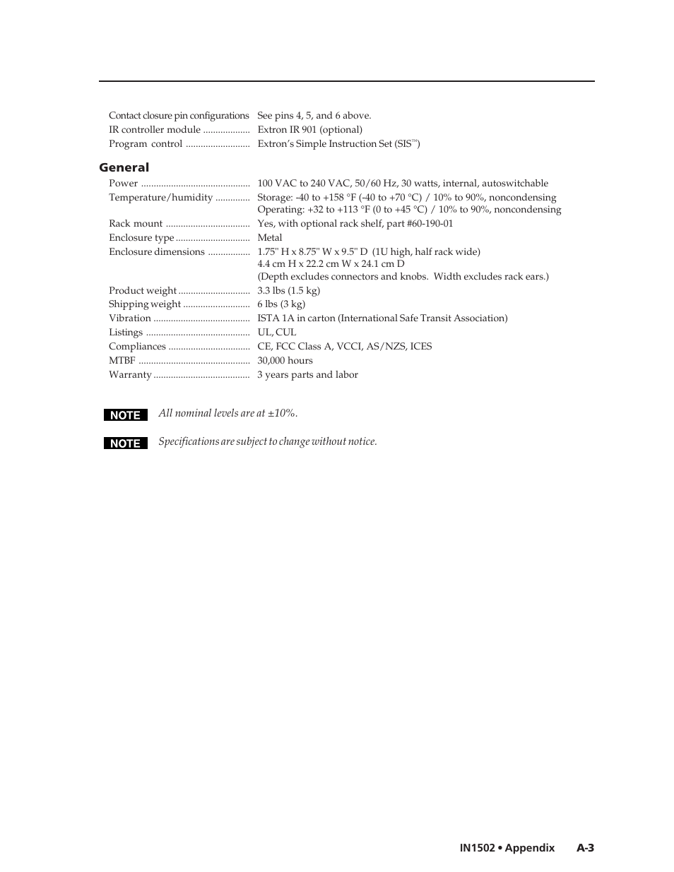 Extron Electronics IN1502 User Guide User Manual | Page 39 / 44