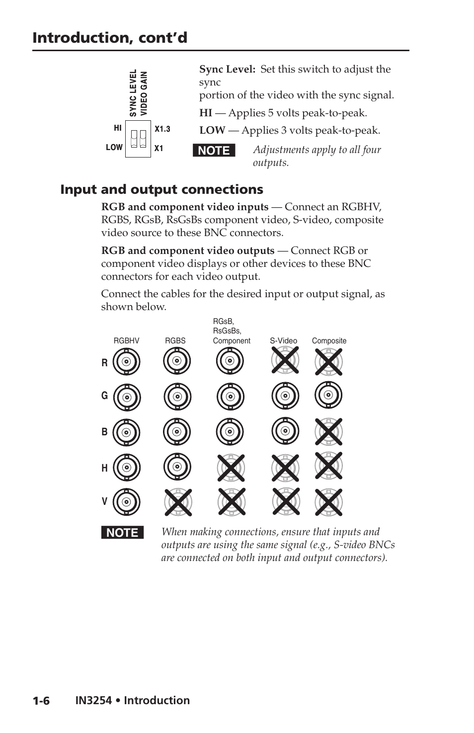 Input and output connections, Input and output connections -6, Introduction, cont’d | In3254 • introduction | Extron Electronics IN3254 User Guide User Manual | Page 10 / 19