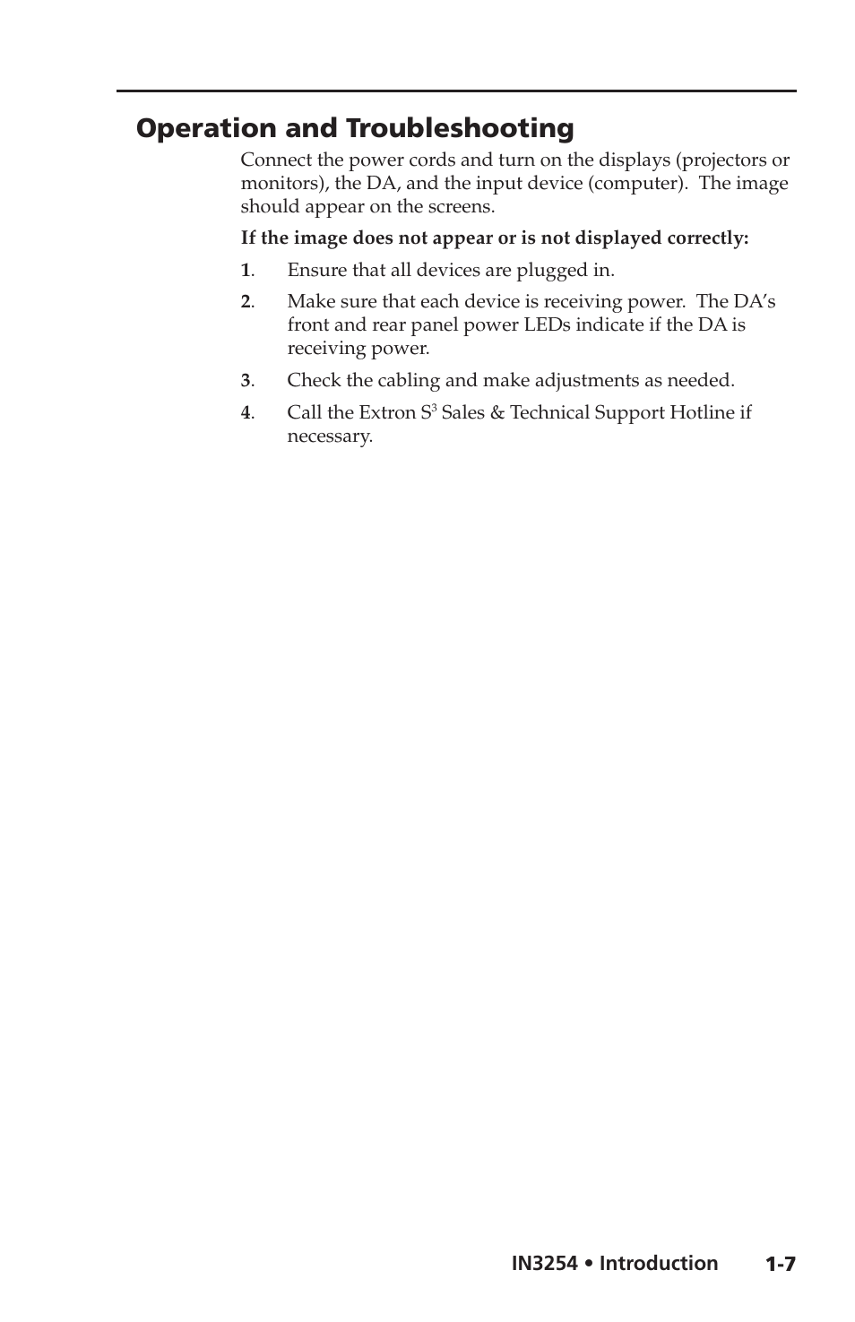 Operation and troubleshooting | Extron Electronics IN3254 User Guide User Manual | Page 11 / 19