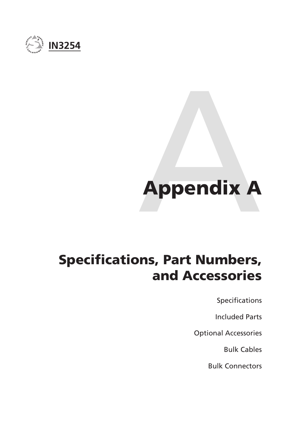Appendix a, Specifications, part numbers, and, Accessories | Extron Electronics IN3254 User Guide User Manual | Page 13 / 19