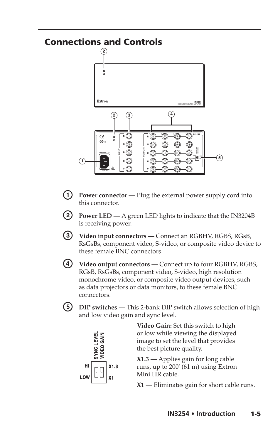 Connections and controls, In3254 • introduction | Extron Electronics IN3254 User Guide User Manual | Page 9 / 19
