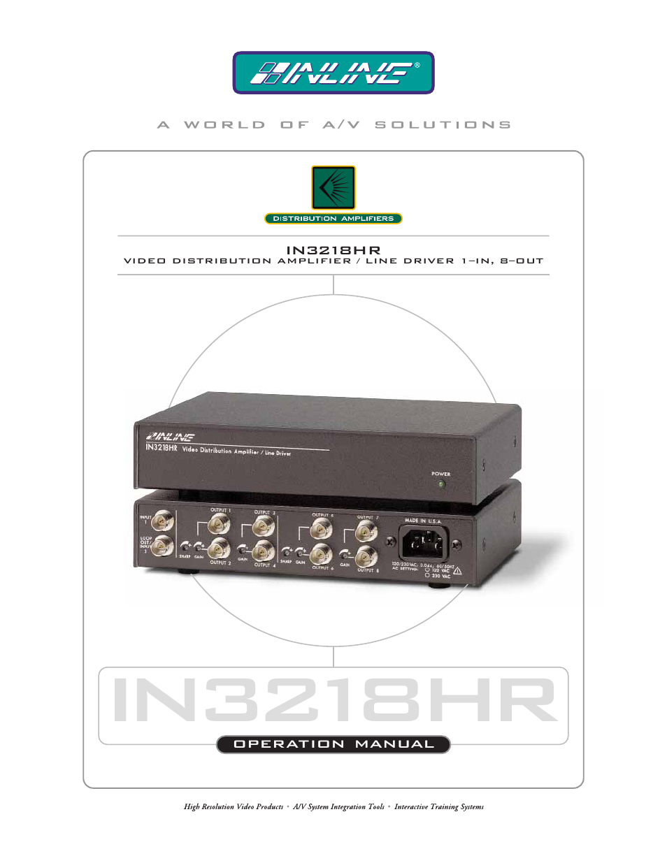Extron Electronics IN3218HR User Manual | 8 pages