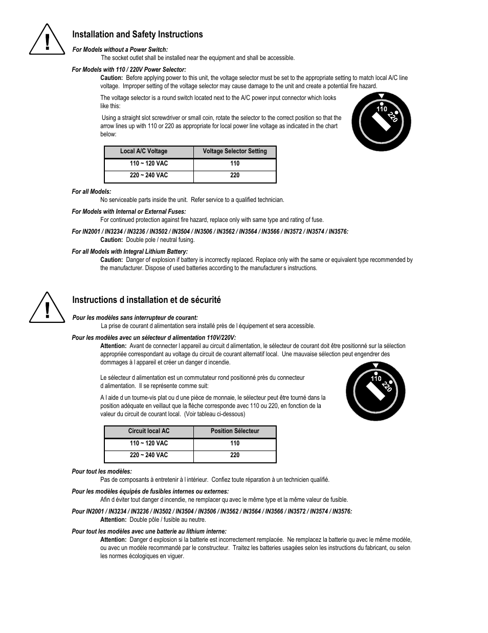 Installation and safety instructions, Instructions d’installation et de sécurité | Extron Electronics IN3218 User Manual | Page 2 / 13