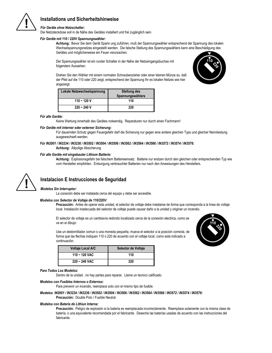 Installations und sicherheitshinweise, Instalacion e instrucciones de seguridad | Extron Electronics IN3218 User Manual | Page 3 / 13
