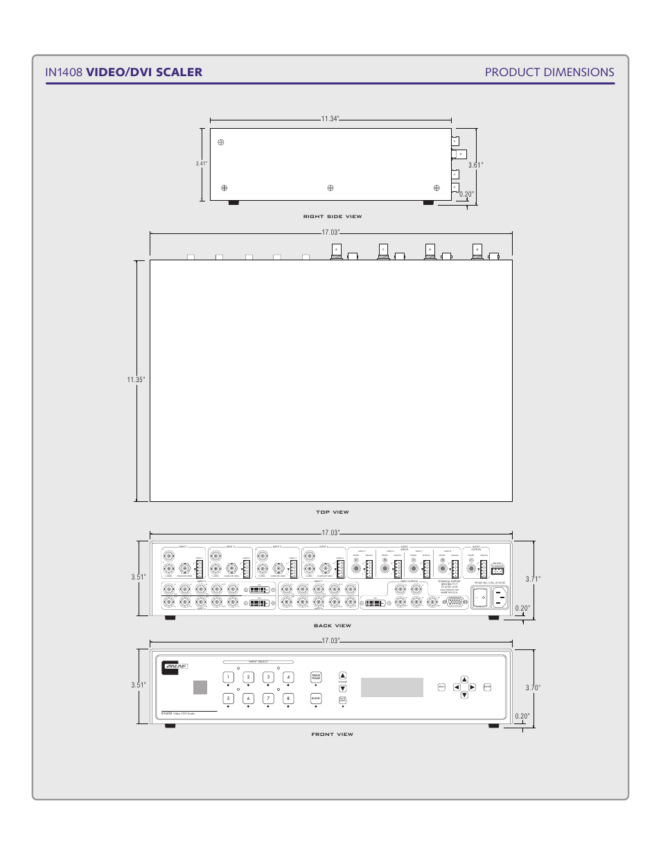 Product dimensions in1408 video/dvi scaler | Extron Electronics IN1408 User Manual | Page 51 / 52