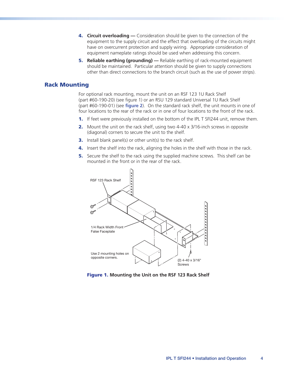 Rack mounting | Extron Electronics IPL T SFI244 User Manual | Page 10 / 68
