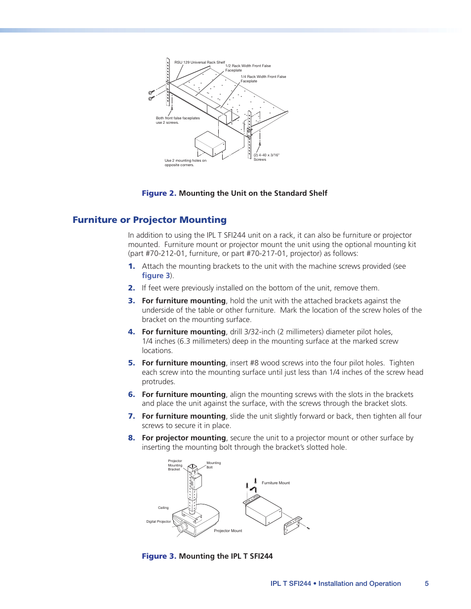 Furniture or projector mounting | Extron Electronics IPL T SFI244 User Manual | Page 11 / 68