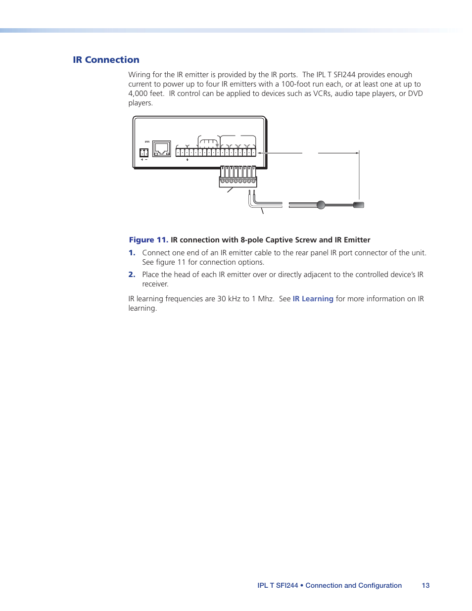 Ir connection, Ed connections (see | Extron Electronics IPL T SFI244 User Manual | Page 19 / 68