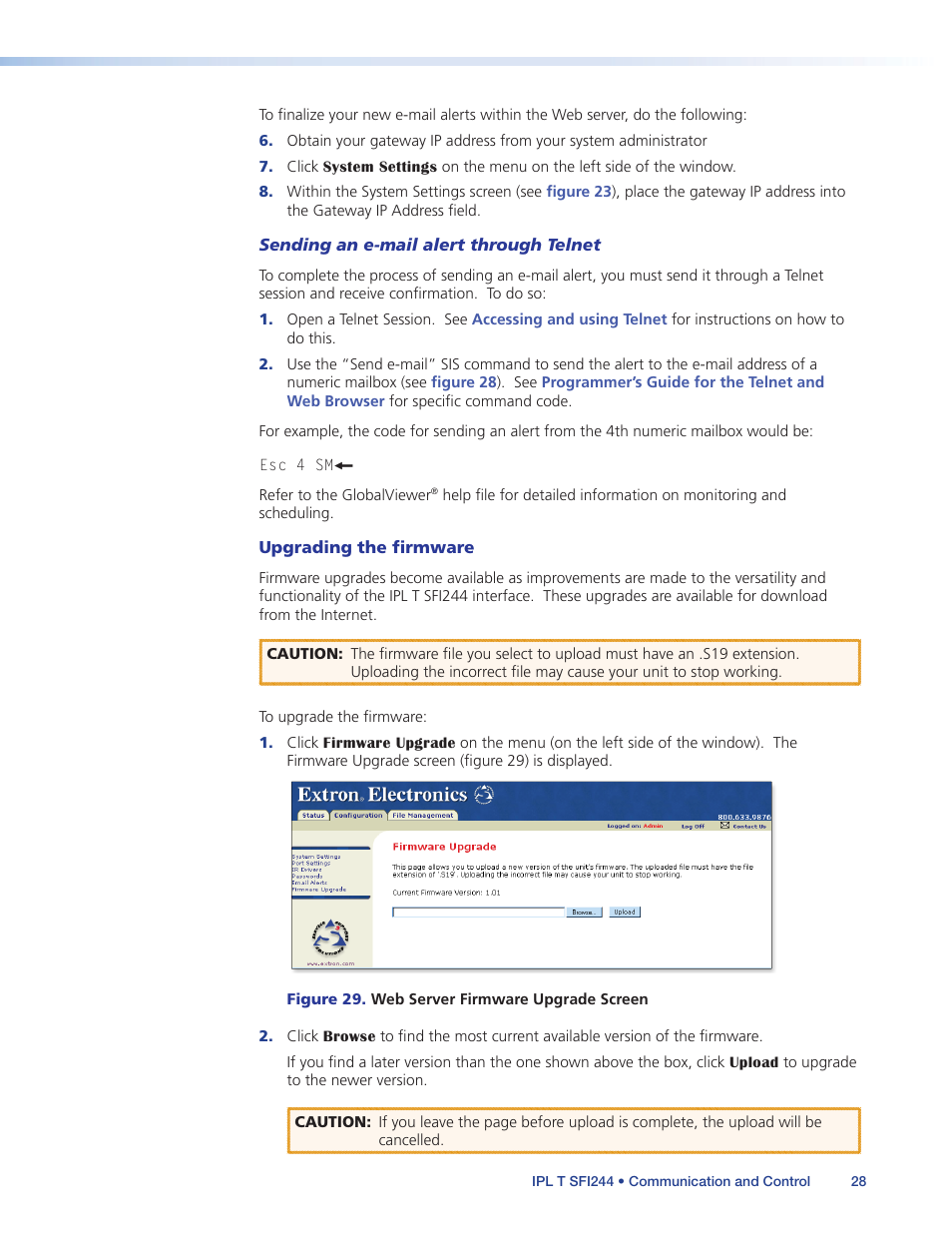 Eb site. see, Upgrading the firmware, For mor | Extron Electronics IPL T SFI244 User Manual | Page 34 / 68
