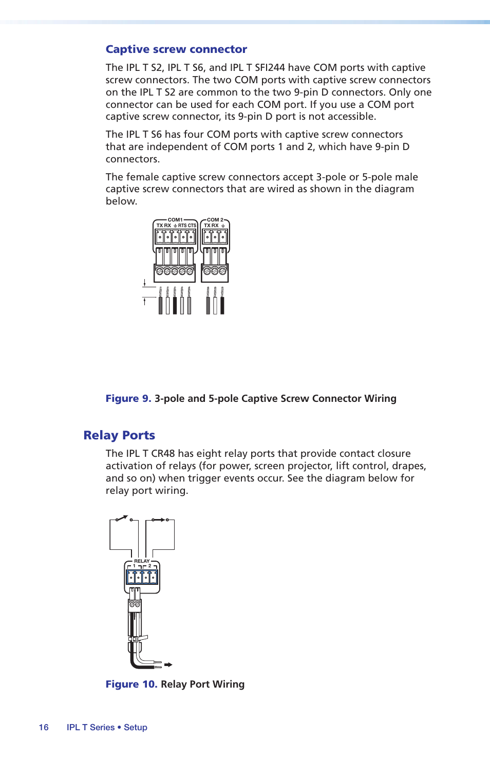 Relay ports, Captive screw connector, Figure 10. relay port wiring | 16 ipl t series • setup | Extron Electronics IPL T Series Setup Guide User Manual | Page 22 / 29