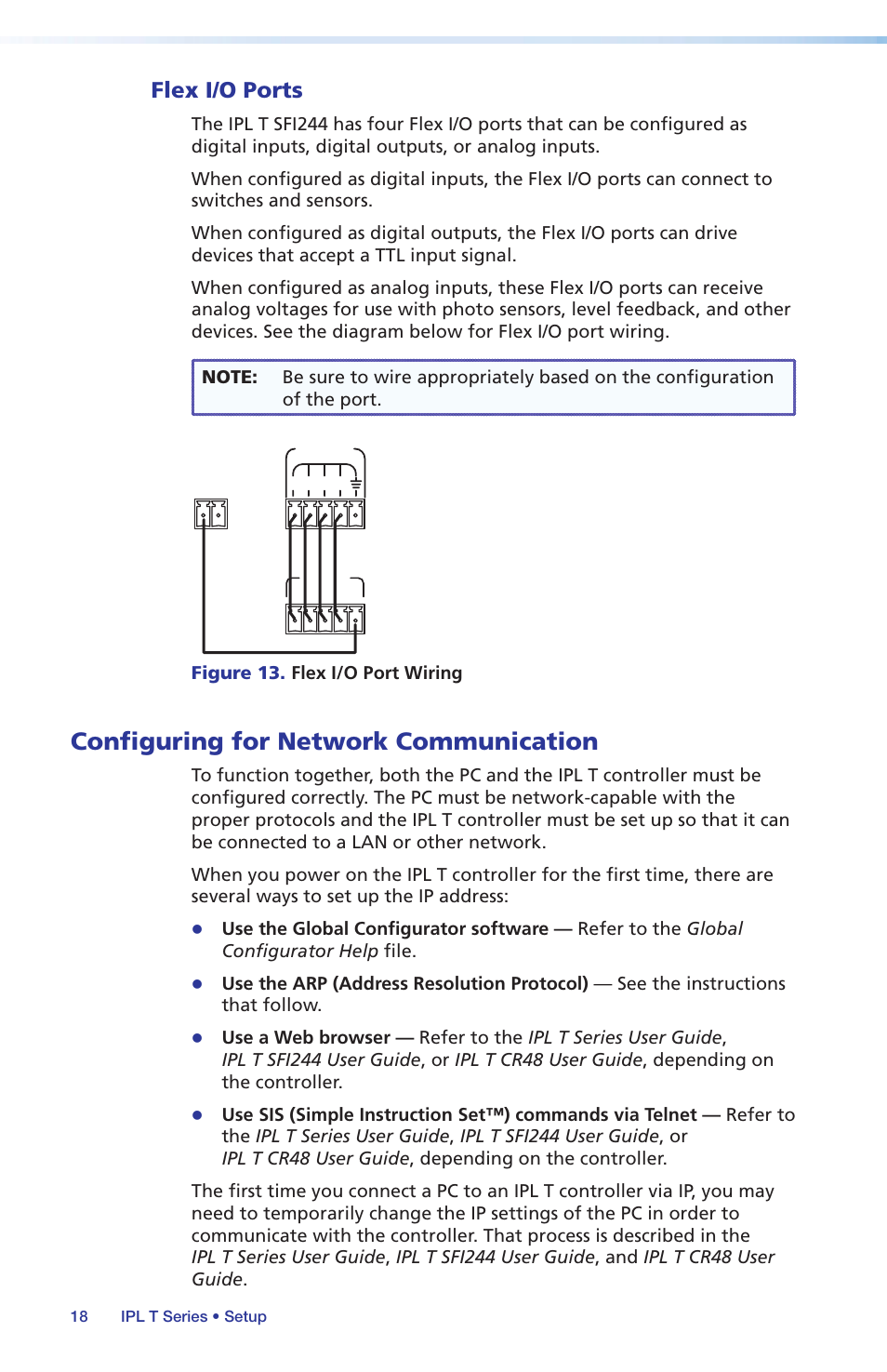 Flex i/o ports, Configuring for network communication, Configuring for network | Communication | Extron Electronics IPL T Series Setup Guide User Manual | Page 24 / 29