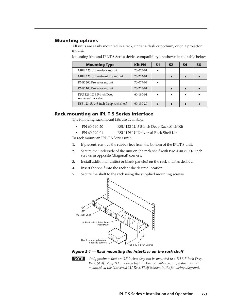 Mounting options, Rack mounting an ipl t s series interface | Extron Electronics IPL T S Series User Guide User Manual | Page 15 / 79