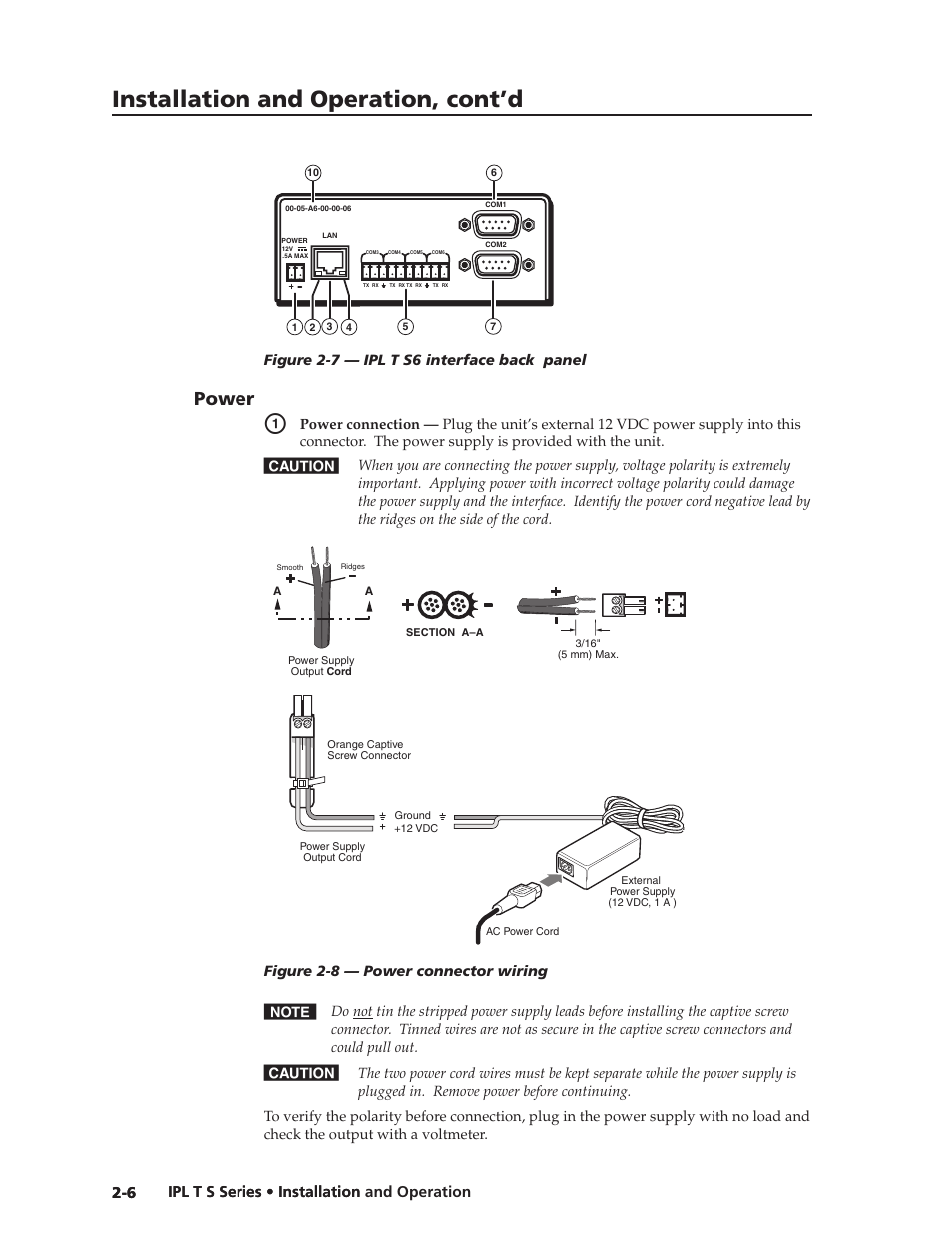 Power, Power -6, Installation and operation, cont’d | Extron Electronics IPL T S Series User Guide User Manual | Page 18 / 79