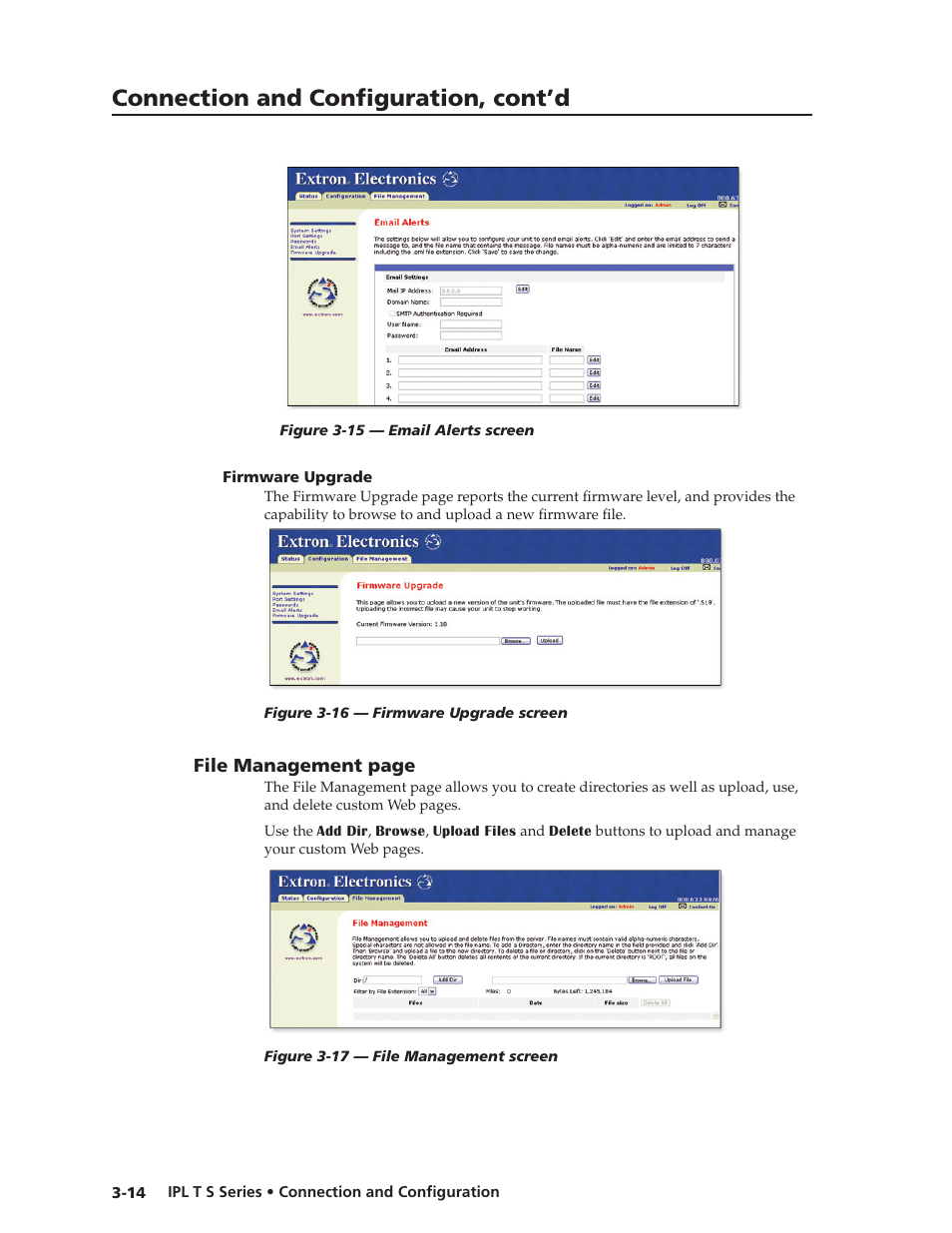 Firmware upgrade, Firmware.upgrade -14, Connection and configuration, cont’d | Extron Electronics IPL T S Series User Guide User Manual | Page 38 / 79