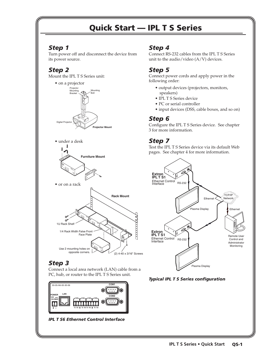 Quick start — ipl t s series, Step 1, Step 2 | Step 3, Step 4, Step 5, Step 6, Step 7 | Extron Electronics IPL T S Series User Guide User Manual | Page 5 / 79